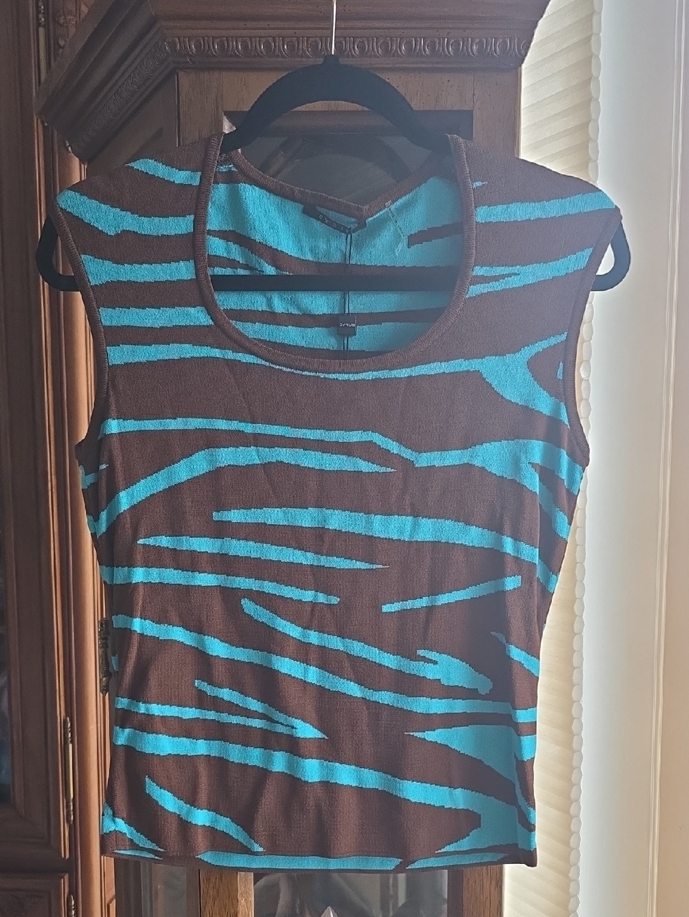 Cyrus Brown and Turquoise Zebra-Print Sleeveless Tank
